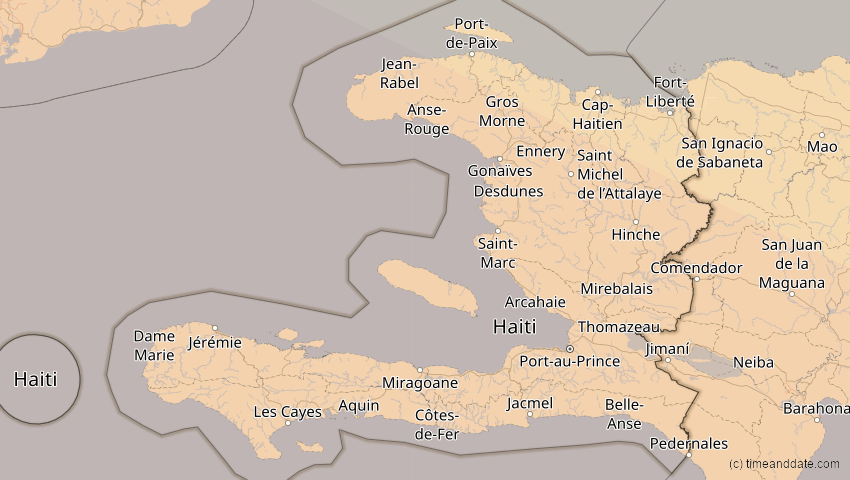 A map of Haiti, showing the path of the 6. Dez 2067 Totale Sonnenfinsternis