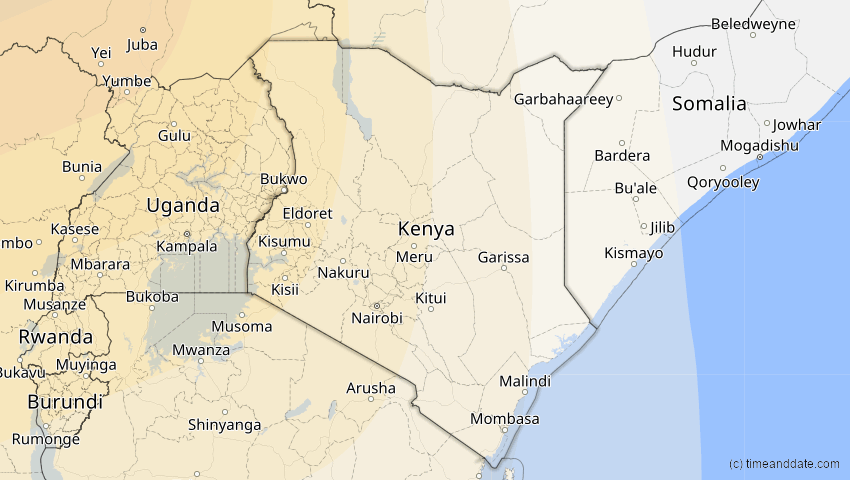 A map of Kenia, showing the path of the 6. Dez 2067 Totale Sonnenfinsternis