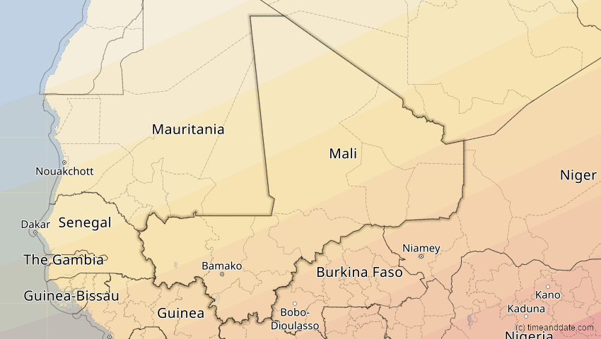 A map of Mali, showing the path of the 6. Dez 2067 Totale Sonnenfinsternis