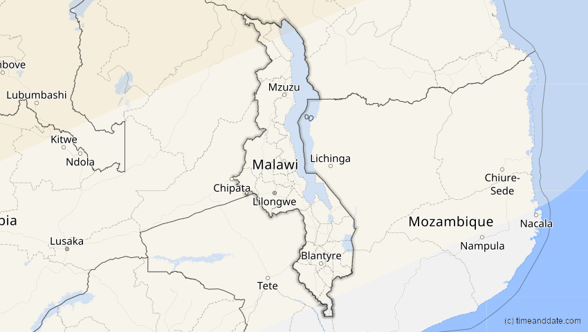A map of Malawi, showing the path of the 6. Dez 2067 Totale Sonnenfinsternis