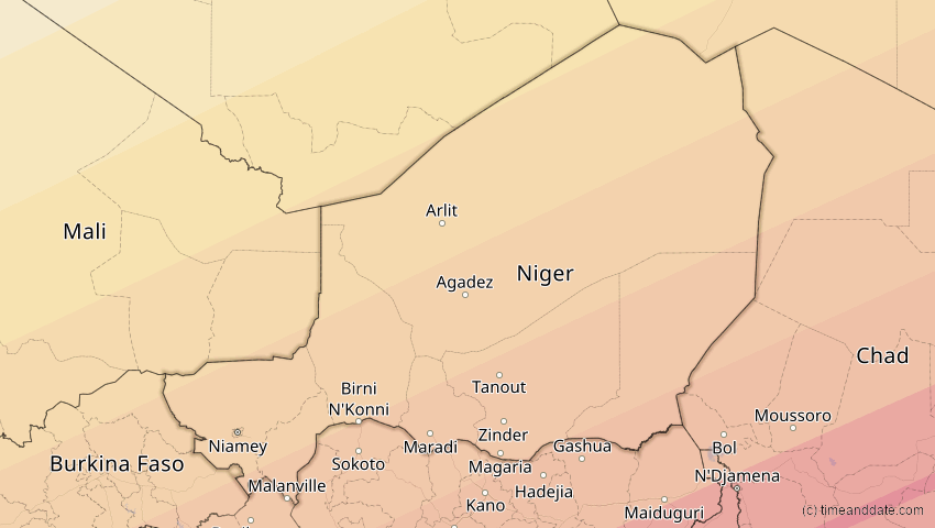 A map of Niger, showing the path of the 6. Dez 2067 Totale Sonnenfinsternis