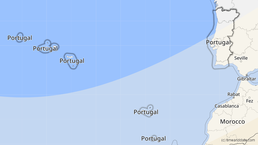 A map of Portugal, showing the path of the 6. Dez 2067 Totale Sonnenfinsternis