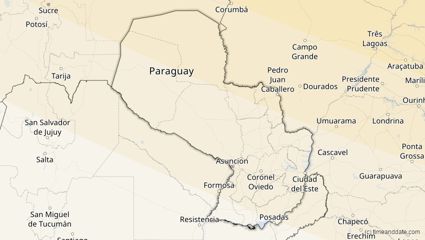 A map of Paraguay, showing the path of the 6. Dez 2067 Totale Sonnenfinsternis