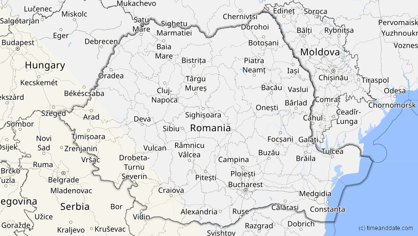 A map of Rumänien, showing the path of the 6. Dez 2067 Totale Sonnenfinsternis