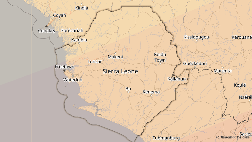 A map of Sierra Leone, showing the path of the 6. Dez 2067 Totale Sonnenfinsternis
