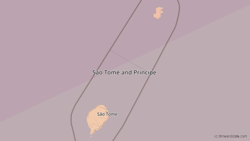 A map of São Tomé und Príncipe, showing the path of the 6. Dez 2067 Totale Sonnenfinsternis