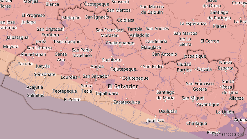 A map of El Salvador, showing the path of the 6. Dez 2067 Totale Sonnenfinsternis