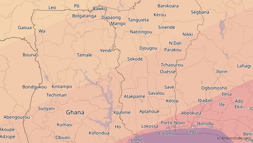 A map of Togo, showing the path of the 6. Dez 2067 Totale Sonnenfinsternis