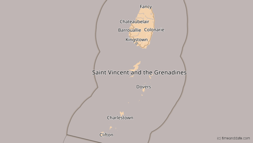 A map of St. Vincent und die Grenadinen, showing the path of the 6. Dez 2067 Totale Sonnenfinsternis