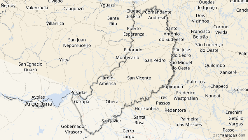 A map of Misiones, Argentinien, showing the path of the 6. Dez 2067 Totale Sonnenfinsternis