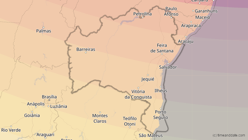 A map of Bahia, Brasilien, showing the path of the 6. Dez 2067 Totale Sonnenfinsternis