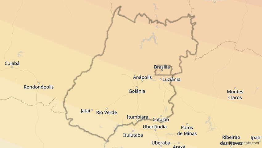 A map of Goiás, Brasilien, showing the path of the 6. Dez 2067 Totale Sonnenfinsternis
