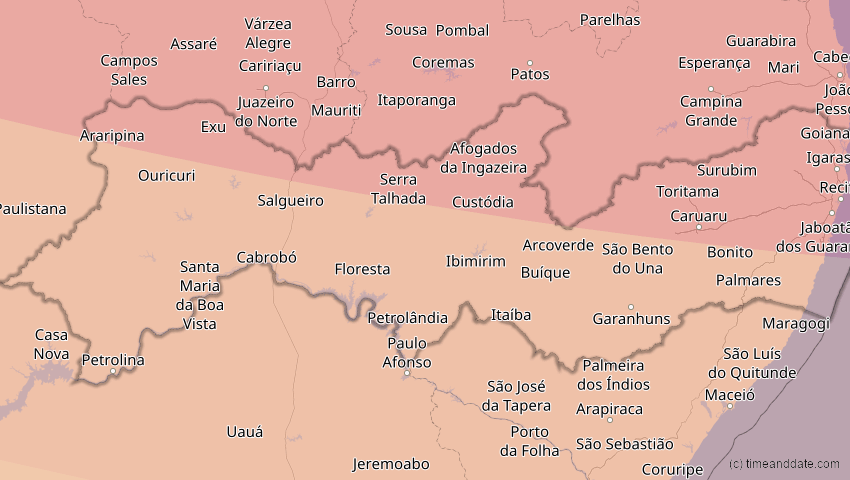 A map of Pernambuco, Brasilien, showing the path of the 6. Dez 2067 Totale Sonnenfinsternis
