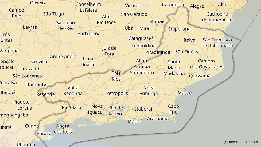 A map of Rio de Janeiro, Brasilien, showing the path of the 6. Dez 2067 Totale Sonnenfinsternis