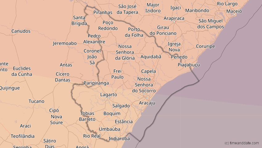A map of Sergipe, Brasilien, showing the path of the 6. Dez 2067 Totale Sonnenfinsternis