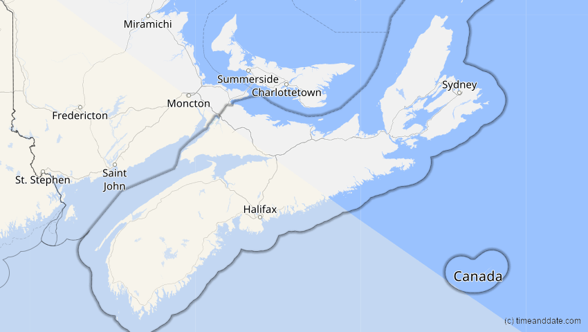 A map of Nova Scotia, Kanada, showing the path of the 6. Dez 2067 Totale Sonnenfinsternis