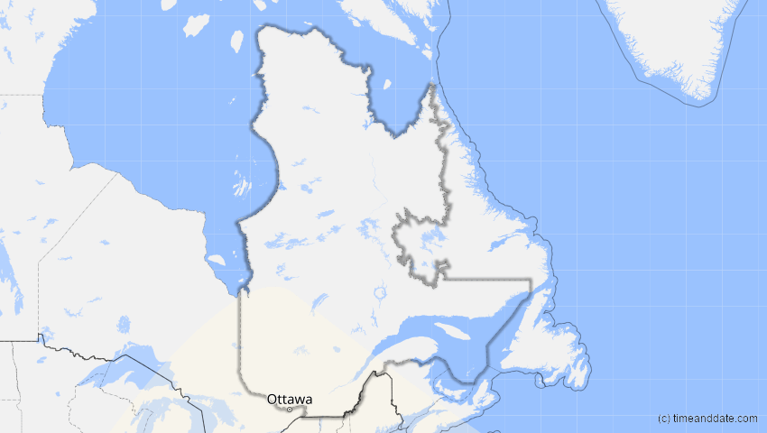 A map of Québec, Kanada, showing the path of the 6. Dez 2067 Totale Sonnenfinsternis