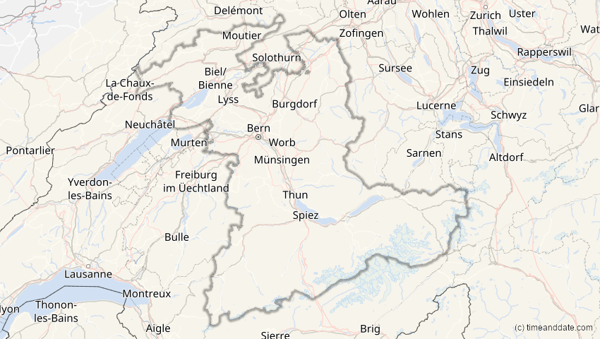 A map of Bern, Schweiz, showing the path of the 6. Dez 2067 Totale Sonnenfinsternis