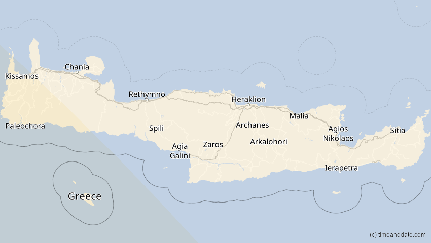 A map of Kreta, Griechenland, showing the path of the 6. Dez 2067 Totale Sonnenfinsternis