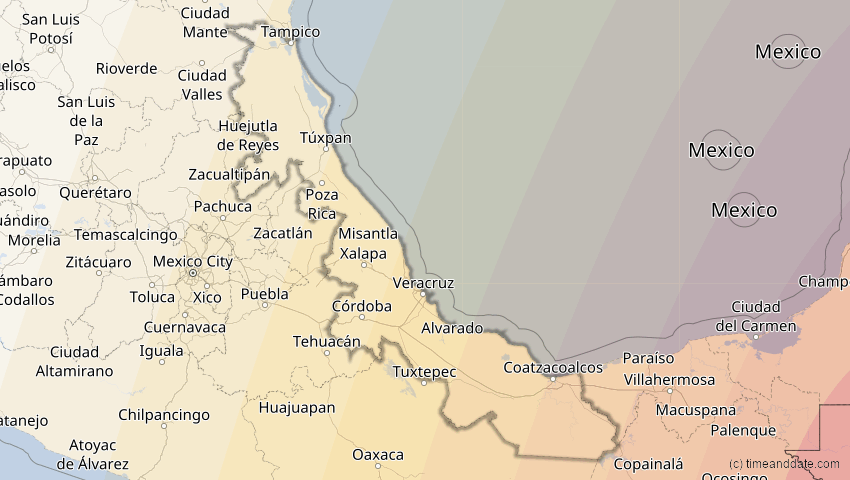 A map of Veracruz, Mexiko, showing the path of the 6. Dez 2067 Totale Sonnenfinsternis