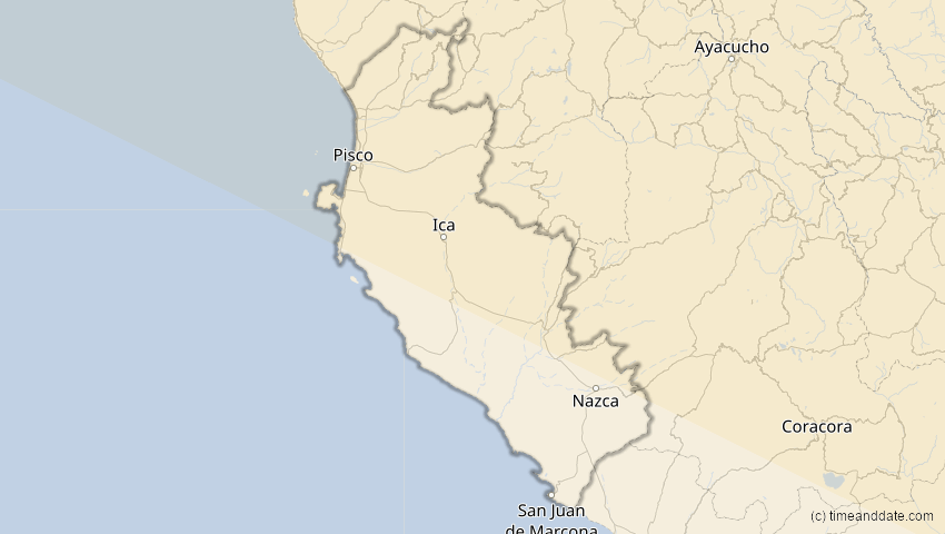 A map of Ica, Peru, showing the path of the 6. Dez 2067 Totale Sonnenfinsternis