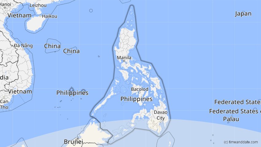 A map of Philippinen, showing the path of the 31. Mai 2068 Totale Sonnenfinsternis