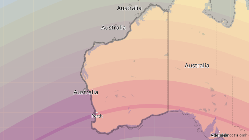 A map of Western Australia, Australien, showing the path of the 31. Mai 2068 Totale Sonnenfinsternis