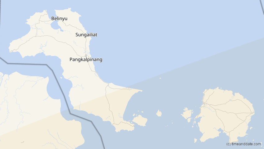 A map of Bangka-Belitung, Indonesien, showing the path of the 31. Mai 2068 Totale Sonnenfinsternis