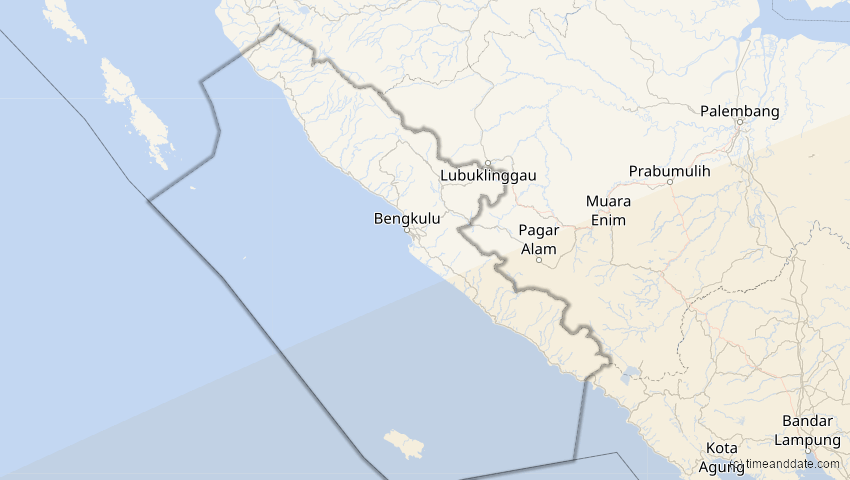 A map of Bengkulu, Indonesien, showing the path of the 31. Mai 2068 Totale Sonnenfinsternis