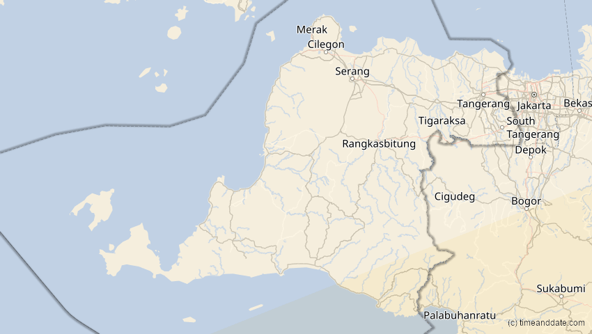 A map of Banten, Indonesien, showing the path of the 31. Mai 2068 Totale Sonnenfinsternis