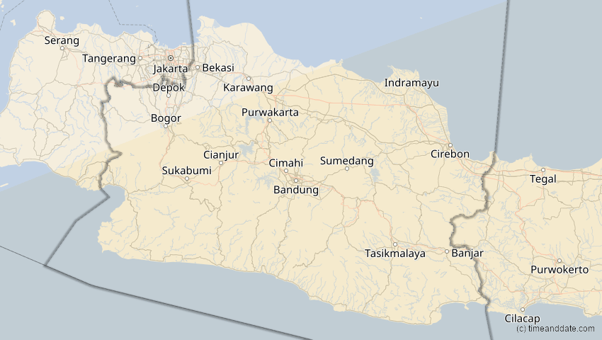 A map of Jawa Barat, Indonesien, showing the path of the 31. Mai 2068 Totale Sonnenfinsternis
