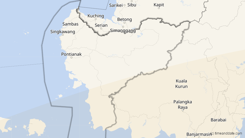 A map of Kalimantan Barat, Indonesien, showing the path of the 31. Mai 2068 Totale Sonnenfinsternis