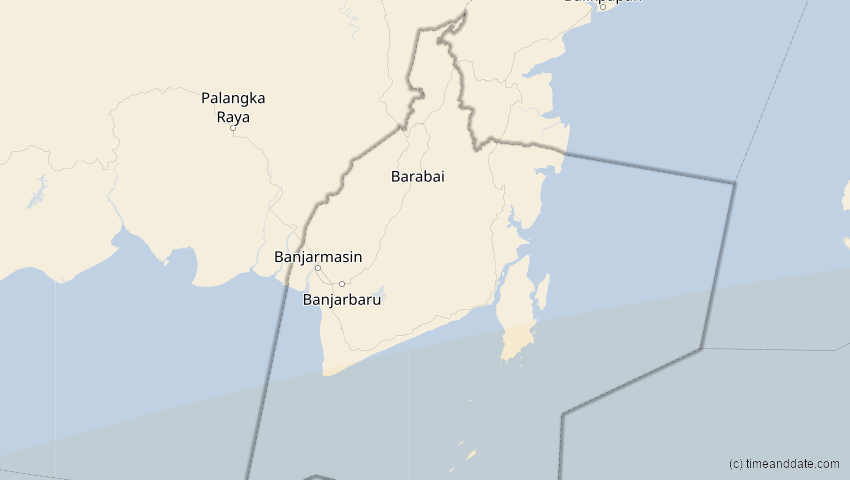 A map of Kalimantan Selatan, Indonesien, showing the path of the 31. Mai 2068 Totale Sonnenfinsternis