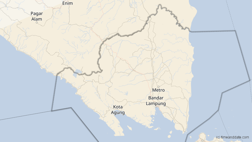 A map of Lampung, Indonesien, showing the path of the 31. Mai 2068 Totale Sonnenfinsternis