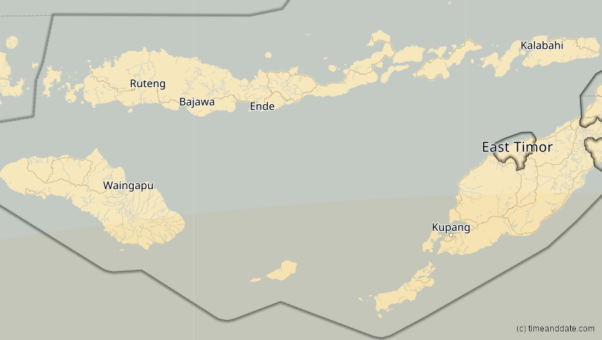 A map of Nusa Tenggara Timur, Indonesien, showing the path of the 31. Mai 2068 Totale Sonnenfinsternis