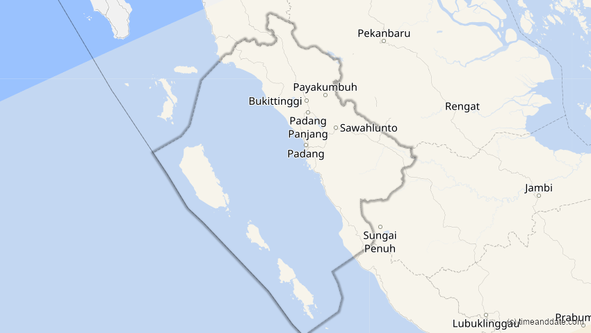 A map of Sumatera Barat, Indonesien, showing the path of the 31. Mai 2068 Totale Sonnenfinsternis