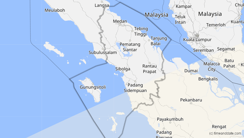 A map of Sumatera Utara, Indonesien, showing the path of the 31. Mai 2068 Totale Sonnenfinsternis
