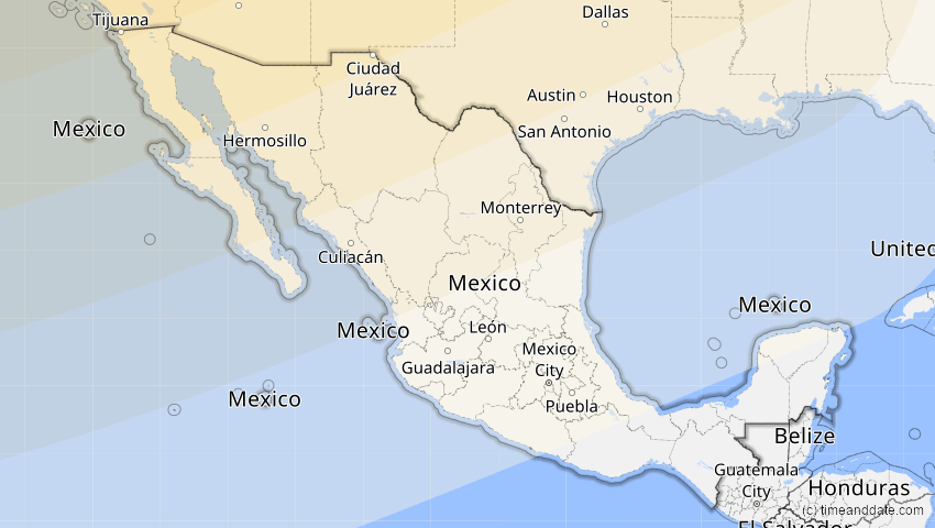 A map of Mexiko, showing the path of the 24. Nov 2068 Partielle Sonnenfinsternis