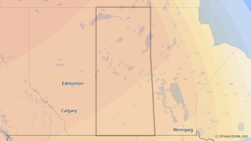 A map of Saskatchewan, Kanada, showing the path of the 24. Nov 2068 Partielle Sonnenfinsternis