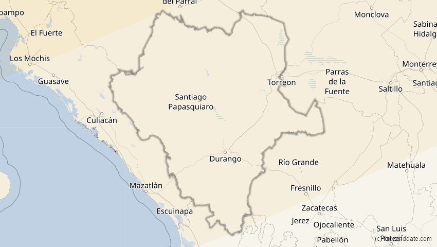 A map of Durango, Mexiko, showing the path of the 24. Nov 2068 Partielle Sonnenfinsternis