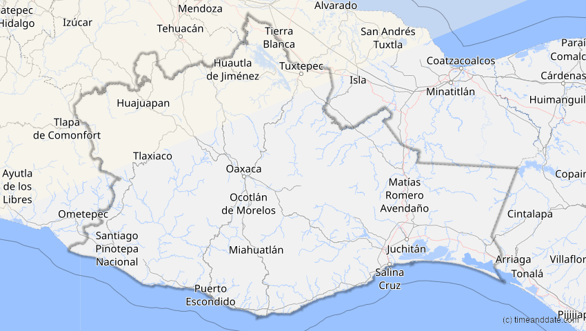 A map of Oaxaca, Mexiko, showing the path of the 24. Nov 2068 Partielle Sonnenfinsternis
