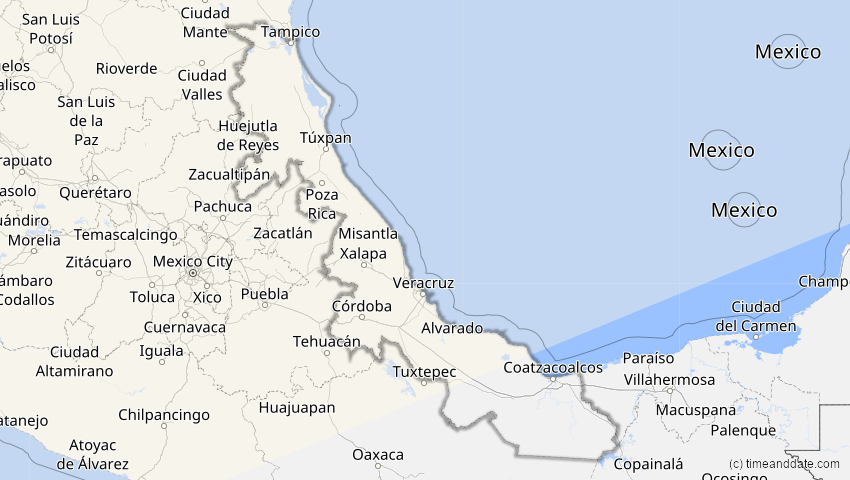 A map of Veracruz, Mexiko, showing the path of the 24. Nov 2068 Partielle Sonnenfinsternis