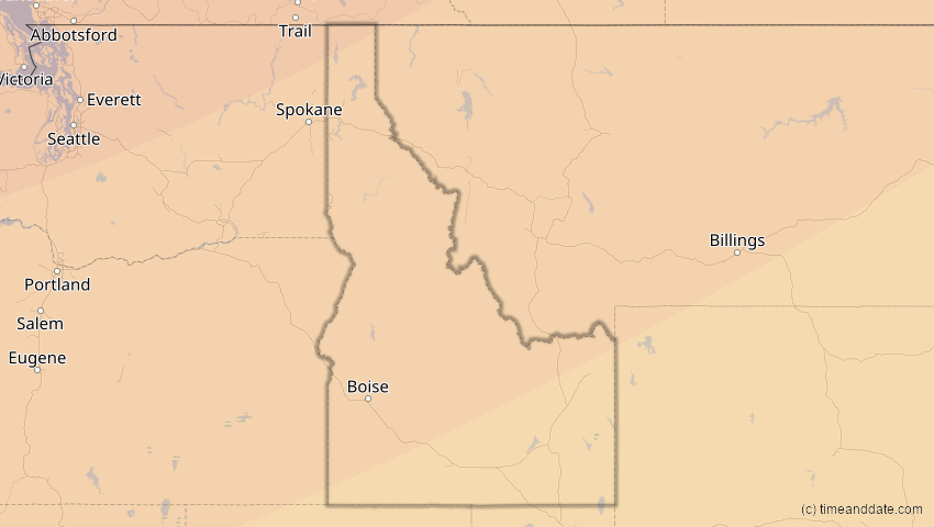 A map of Idaho, USA, showing the path of the 24. Nov 2068 Partielle Sonnenfinsternis