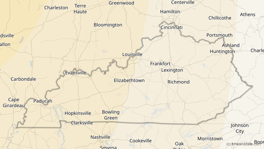 A map of Kentucky, USA, showing the path of the 24. Nov 2068 Partielle Sonnenfinsternis