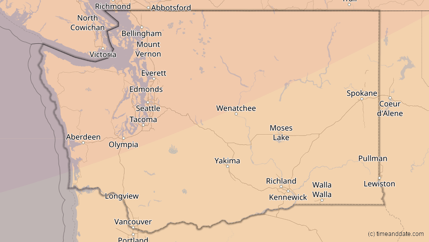 A map of Washington, USA, showing the path of the 24. Nov 2068 Partielle Sonnenfinsternis