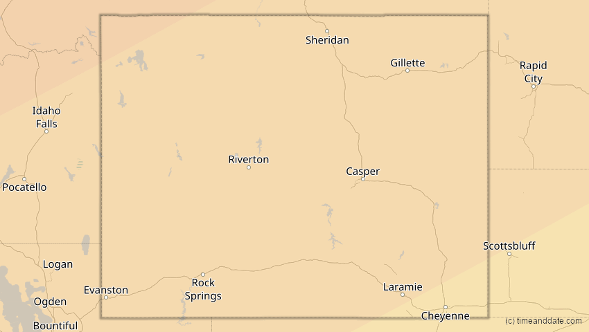 A map of Wyoming, USA, showing the path of the 24. Nov 2068 Partielle Sonnenfinsternis
