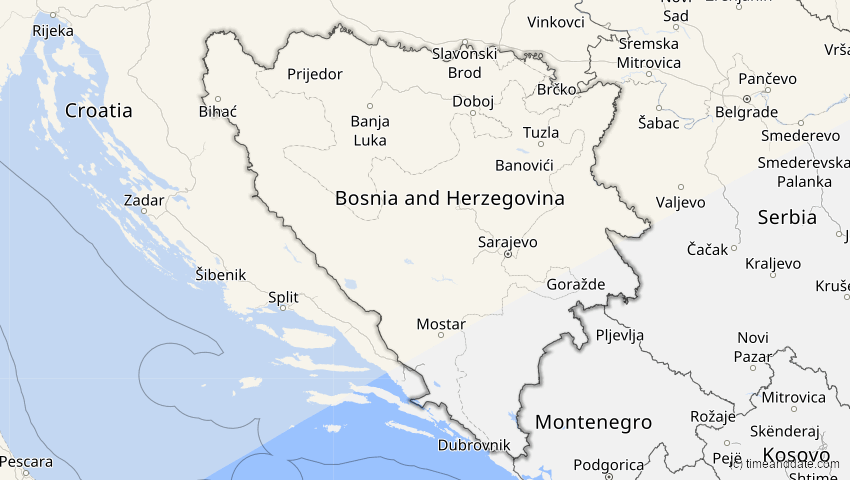 A map of Bosnien und Herzegowina, showing the path of the 21. Apr 2069 Partielle Sonnenfinsternis