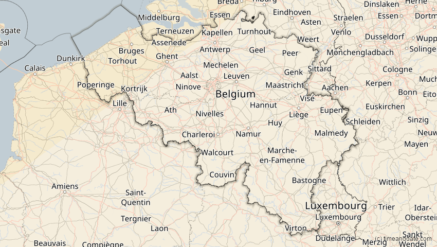 A map of Belgien, showing the path of the 21. Apr 2069 Partielle Sonnenfinsternis