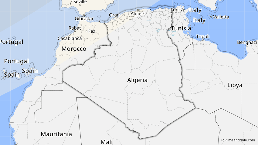 A map of Algerien, showing the path of the 21. Apr 2069 Partielle Sonnenfinsternis