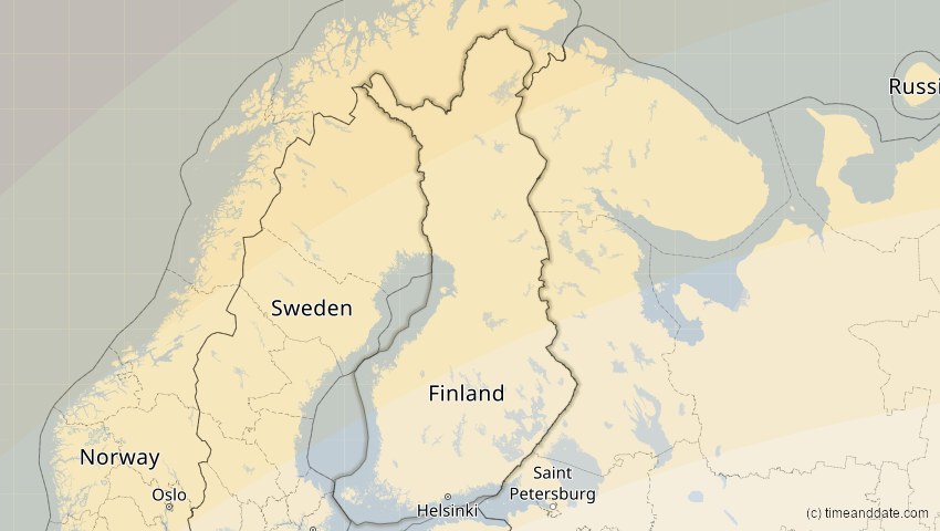 A map of Finnland, showing the path of the 21. Apr 2069 Partielle Sonnenfinsternis